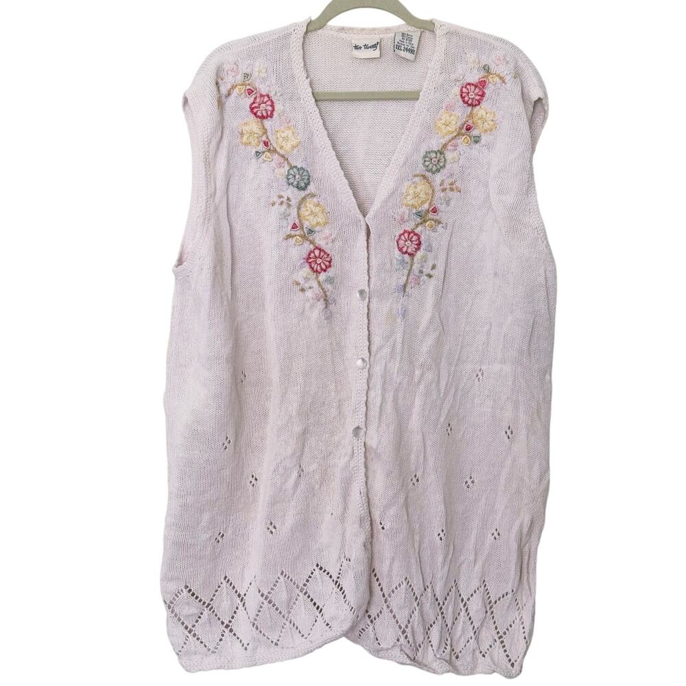 VTG Two Twenty Floral Embroidered Sweater Vest Size 3XL Cottage Grandma Romantic